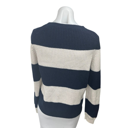 J.Crew Navy Blue White Striped Colorblock Crew Neck Pullover Sweater Top Size M