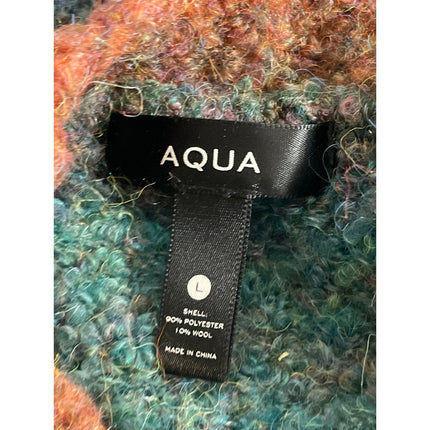 Aqua Women's Multicolor Knit Rainbow Stripe Long Sleeve Crew Sweater Top Size L