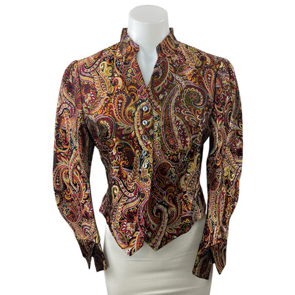 Nicole Miller Women's Multicolor Silk Paisley Embroidered Button Up Blouse Top 6