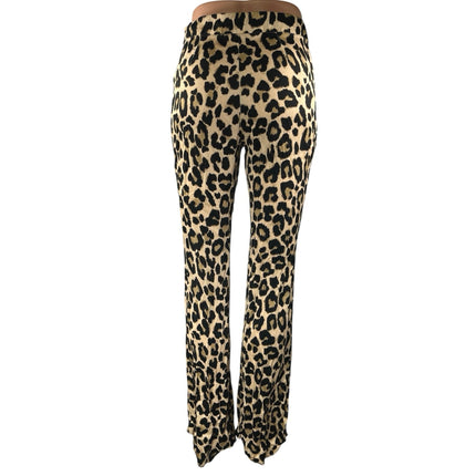 Zara Brown Black Leopard Animal Print High Waist Flared Bootcut Trousers Pants S