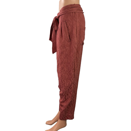Anthropologie Ett:Twa Aubade Brown Jacquard Belted Tapered Trousers Pants Size 6