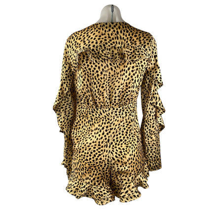 Majorelle Devon Cheetah Leopard V-neck Long-sleeve Ruffle Jumpsuit Romper Size S