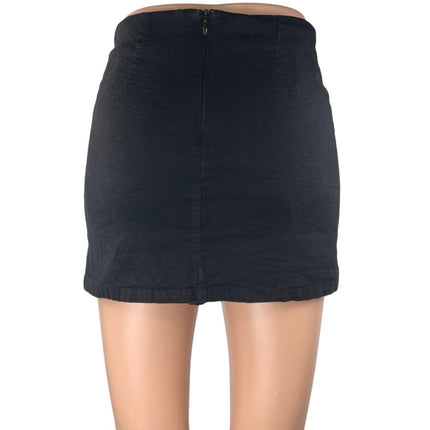 Hello Molly Black Linen Slit Zipper Casual Mini Straight Pencil Skirt Size 6
