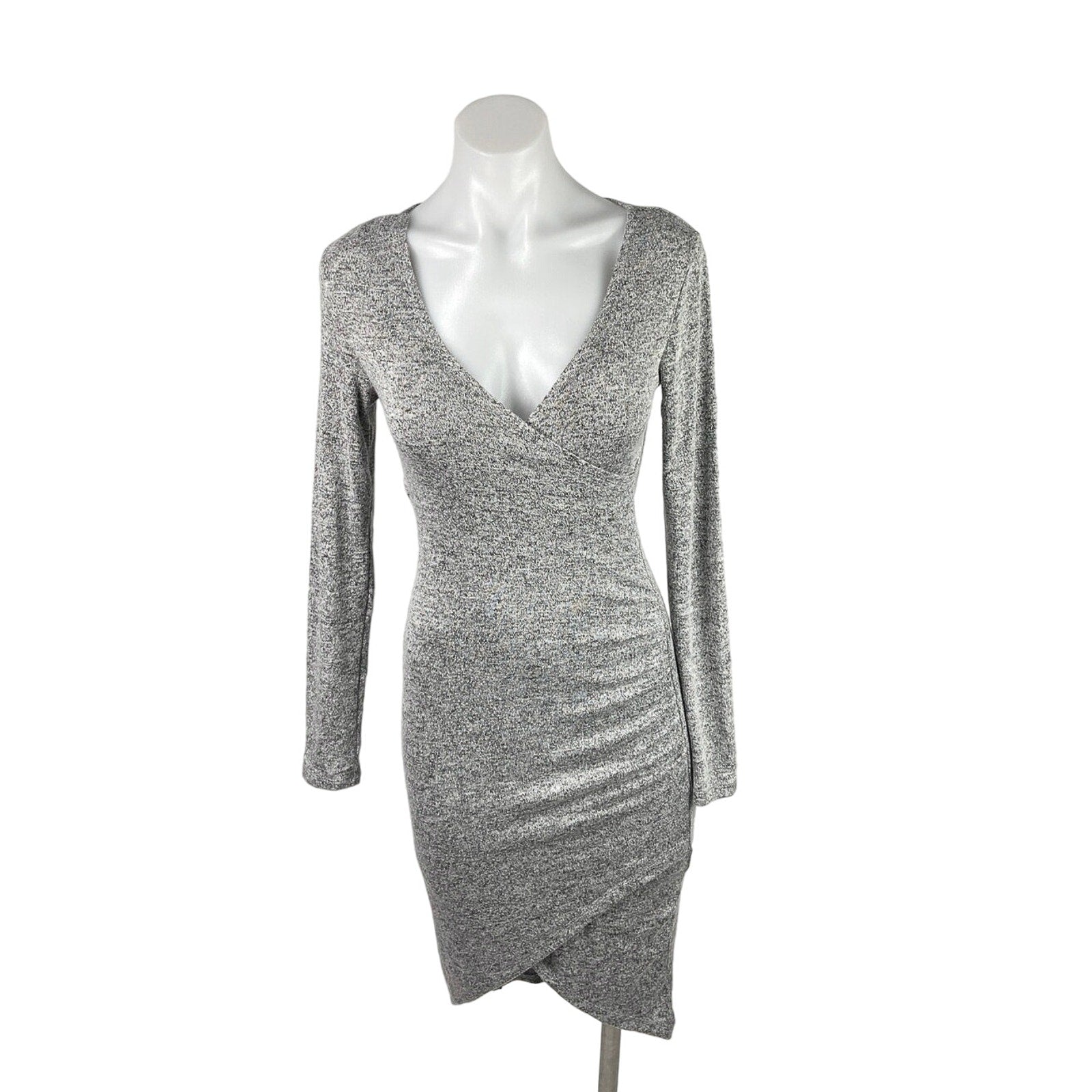 Trendyland Heather Gray Knit Deep V Neck Long Sleeve Bodycon Midi Dress Size Xs Trendyland Heather Gray Knit Deep V Neck Long Sleeve Bodycon Midi Dress Size Xs