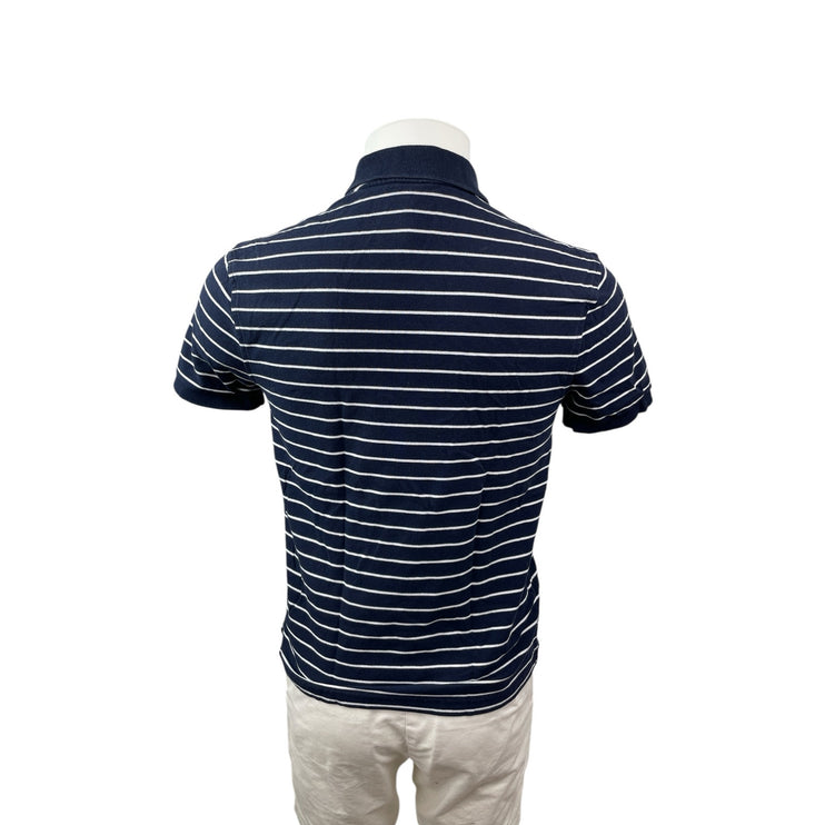 J.Crew Flex Pique Mens Navy Blue Striped Short Sleeve Golf Polo Shirt Top Size S