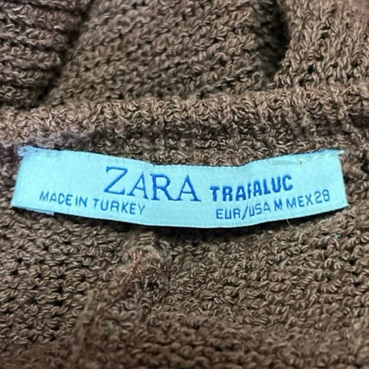 Zara Trafaluc Brown Knitted Crew Neck Long Sleeve Pullover Cropped Sweater Top M