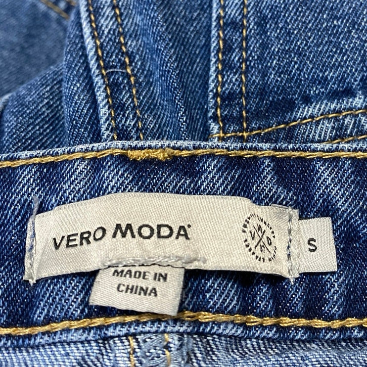 Vero Moda Women's Blue High Waisted Raw Hem Frayed Pencil Denim Jean Skirt S