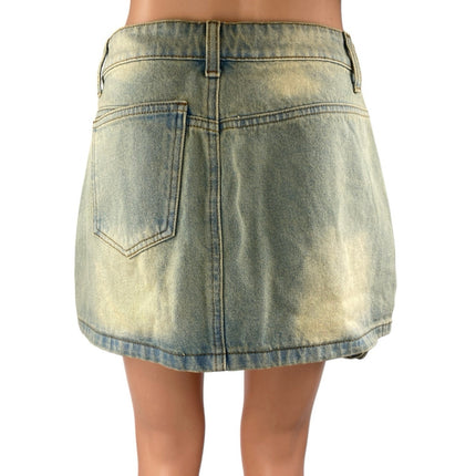 Princess Polly Infinite Love Blue Washed Denim Jean Cargo Mini Skirt Size 4