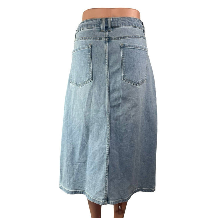 OAT Blue Light Wash High Waisted Split A Line Midi Denim Jean Skirt Size 10/30
