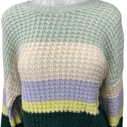 Universal Thread Multicolor Colorblock Crochet Knit Long Sleeve Sweater Top L