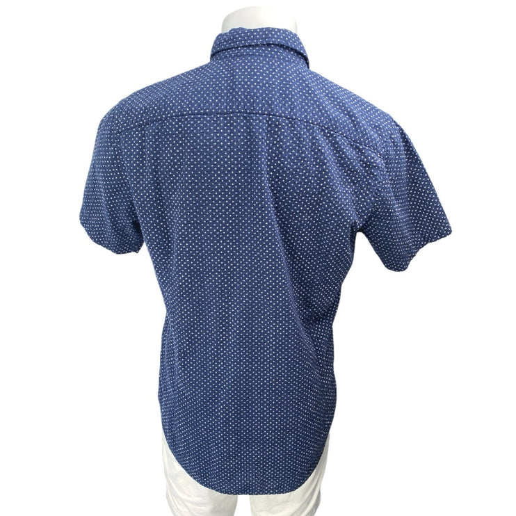 Bonobos Men's Blue White Printed Tailored Short Sleeve Button Up Shirt Top Sz L