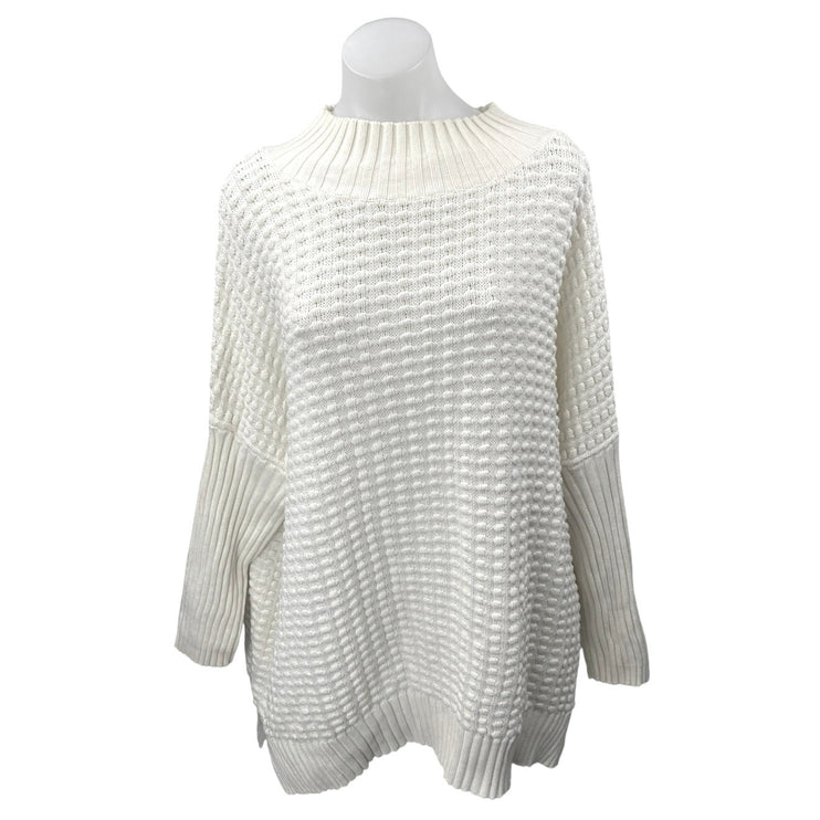 French Connection Mozart Popcorn Women's White Long Sleeve Mock Neck Sweater XL