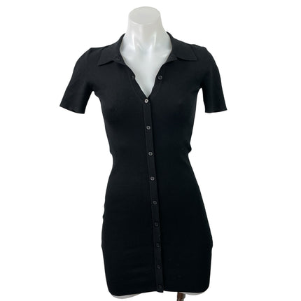 Aritzia Sunday Best Black Short Sleeve Rib Knit Button Up Mini Bodycon Dress 2XS