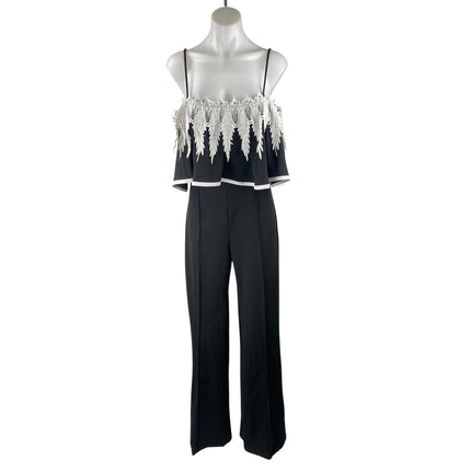 Valentine Womens Ruffle Lace Sleeveless Straight Leg One Piece Jumpsuit Romper M