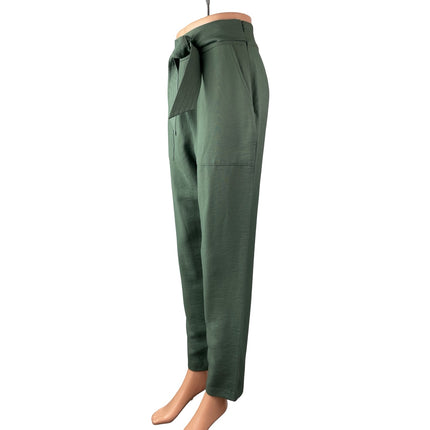 Leith Women's Green Bow Tie Knot High Waisted Straight Trousers Pants Size XS