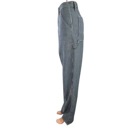 GAP Blue Pin Stripe High Waisted Straight Leg Trousers Denim Jeans Pants Size 34