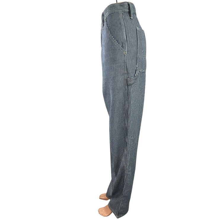 GAP Blue Pin Stripe High Waisted Straight Leg Trousers Denim Jeans Pants Size 34
