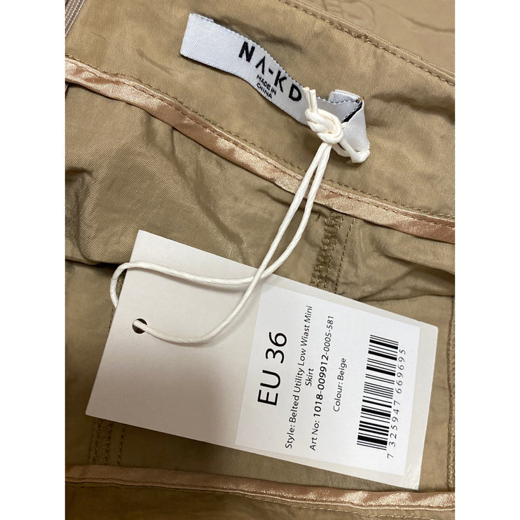 NEW NA-KD Tan Beige Khaki Low Waist Belted Utility Cargo Mini Skirt Size 6