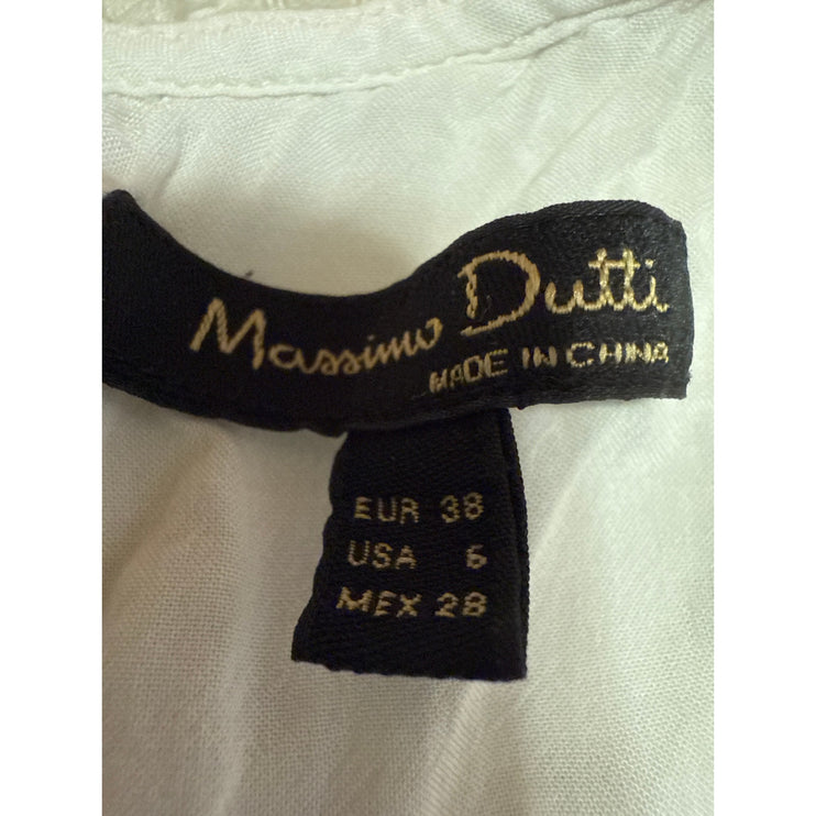 Massimo Dutti White Embroidered Mesh Ruffle Crew Long Sleeve Blouse Top Size 6
