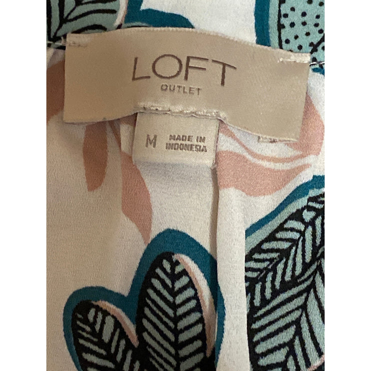Ann Taylor LOFT Multicolor Floral Leaf Print Sleeveless V-neck Blouse Top Size M