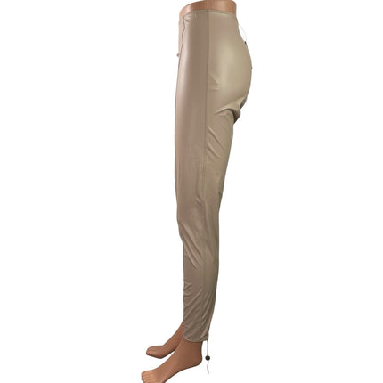 NEW Lisa Marie Fernandez Beige Patent Leather Vegan High Rise Leggings Size S
