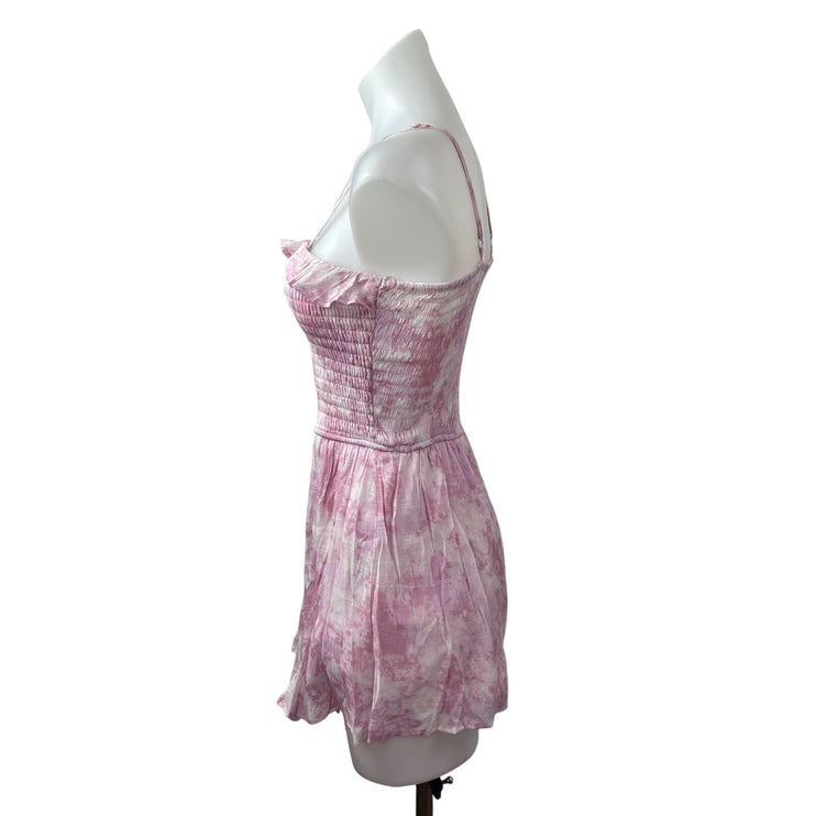 ROWA Pink Floral Ruffle Smocked Sleeveless Pleated Cami Romper Shorts Size S