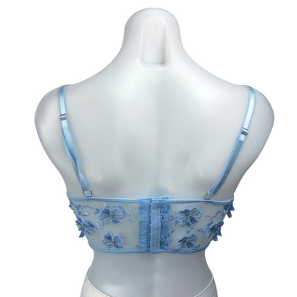 Blue Floral Lace Sleeveless Sheer Cami Camisole Crop Corset Lingerie Tank Top M