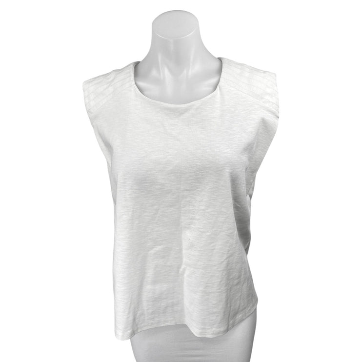 Banana Republic Women's White Sleeveless Pleated Muscle Tee Tank Top Size L