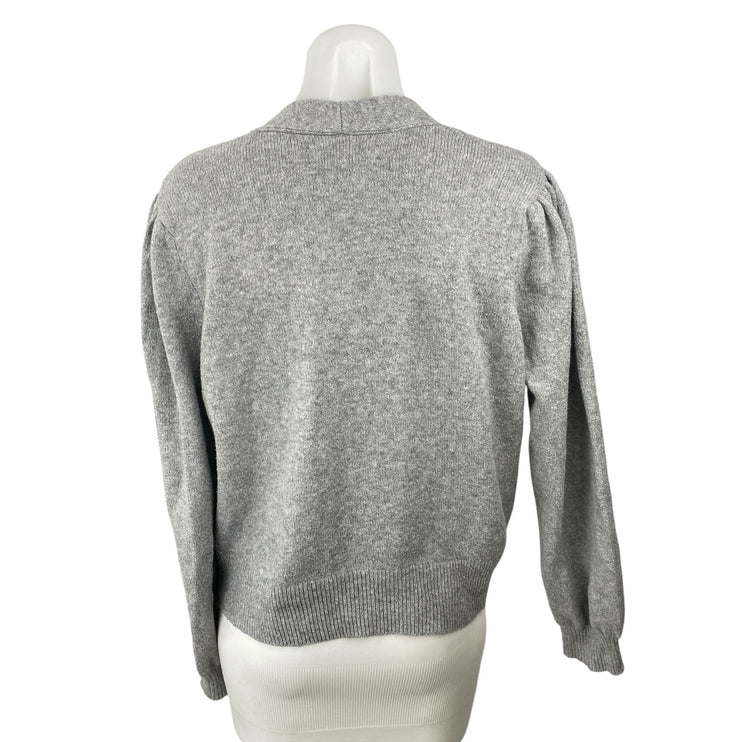 Loft Womens Gray Knit V Neck Long Sleeve Button Down Boxy Cardigan Sweater Top M