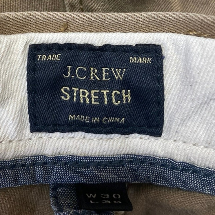 J.Crew Men's Tan Khaki Tapered Leg Mid Rise Stretch Trousers Dress Pants Size 30
