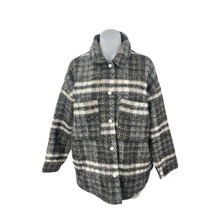 Missguided Gray Wool Plaid Collared Long Sleeve Button Down Shirt Coat Jacket 6
