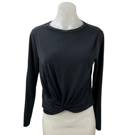 Joy Lab Women's Black Knot Front Long Sleeve Activewear Tee T-shirt Top Size L