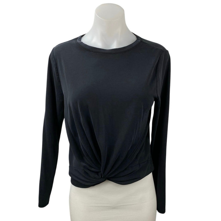 Joy Lab Women's Black Knot Front Long Sleeve Activewear Tee T-shirt Top Size L