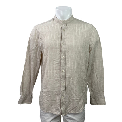 Dan John Men's Beige Linen Striped Long Sleeve Mock Neck Button Down Shirt XXL