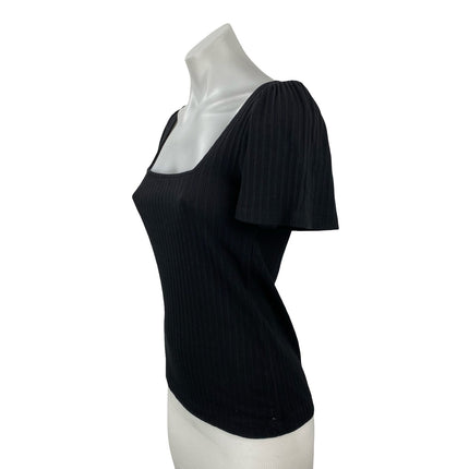 Ann Taylor LOFT Womens Black Short Sleeve Tie Square Neck Knit Blouse Top Size S