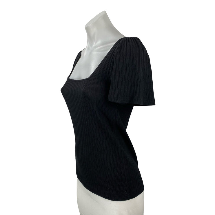 Ann Taylor LOFT Womens Black Short Sleeve Tie Square Neck Knit Blouse Top Size S