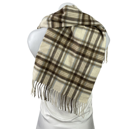 Lochmere Women's Beige 100% Cashmere Plaid Fringe Shawl Neck Scarf Size OS