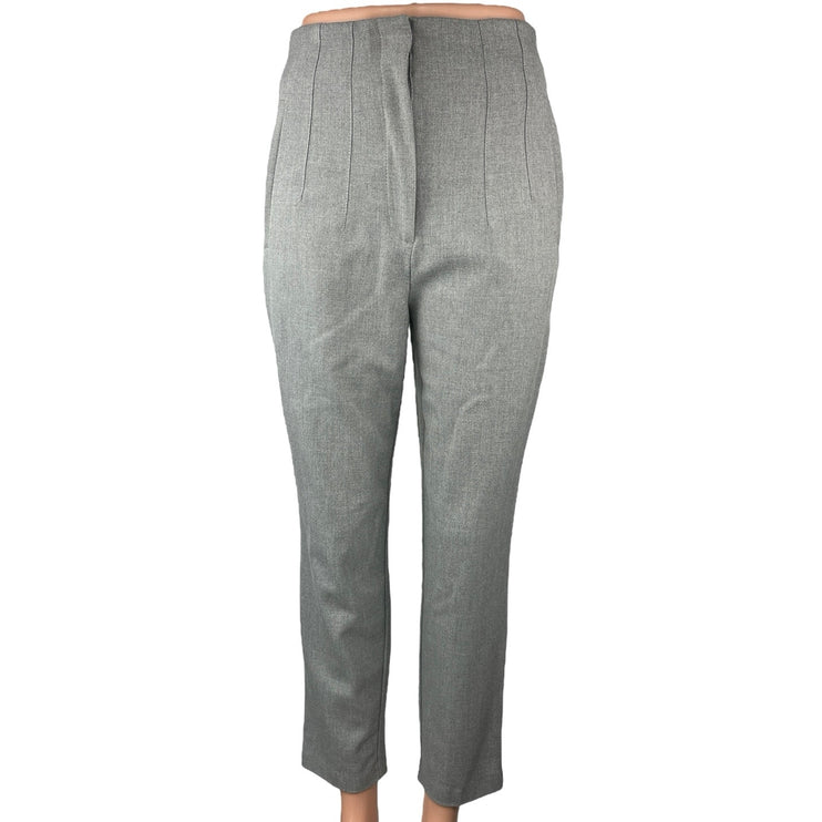 Zara Gray Seamed High Waist Straight Tapered Crop Ankle Trousers Dress Pants S