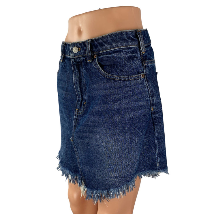 Free People We The Free Blue Frayed Raw Hem Pencil Denim Jean Skirt Size 28