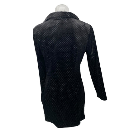 Zara Black Metallic Dot Velvet Ruched Button-Down Long Sleeve Mini Shirt Dress S