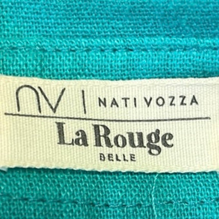 Nativozza La Rouge Blue Linen Collared Cropped Button Down Shirt Top Size M
