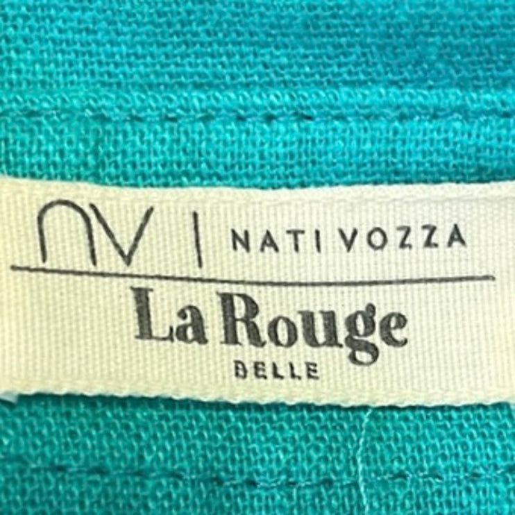 Nativozza La Rouge Blue Linen Collared Cropped Button Down Shirt Top Size M
