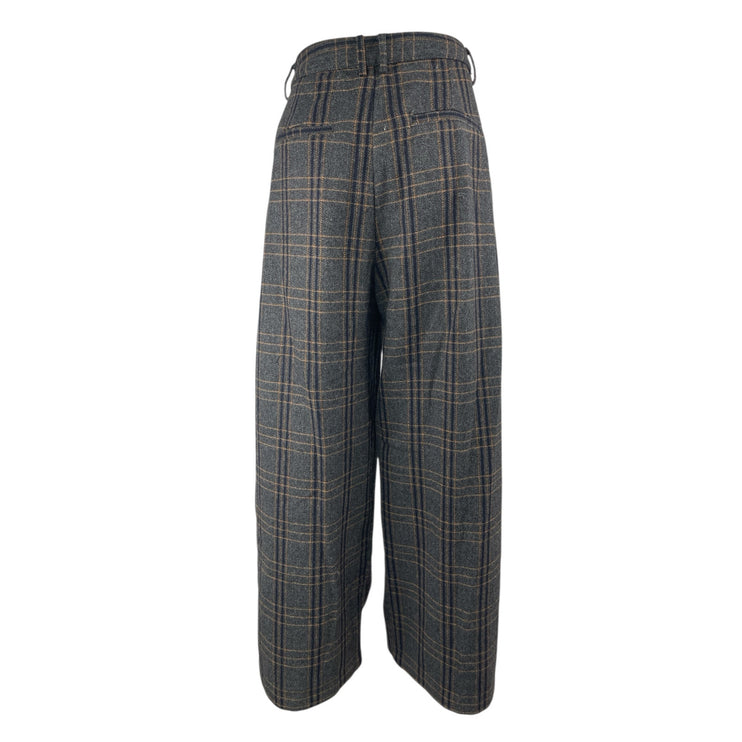 Sage The Label Gray Wool Plaid High Waist Palazzo Wide Leg Trousers Pants Size M