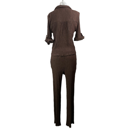 Zara Brown 3/4 Sleeves Button Down Shirt & Lounge Trouser Pants 2 Pieces Sets M