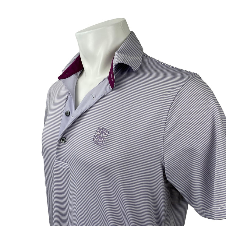 Greyson Purple Stripe Logo Short Sleeve Athletic Activewear Polo Shirt Top Sz M