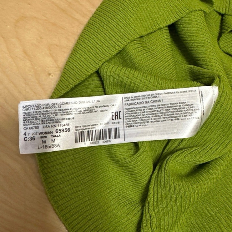 MNG Mango Women's Green Ribbed Knit Crew Neck Sleeveless Sweater Tank Top Size M