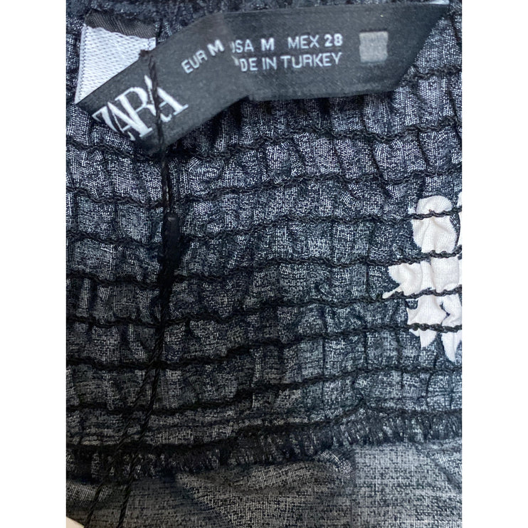 NEW Zara Womens Black Floral Smocked Sleeveless Flare Peplum Camisole Tank Top M