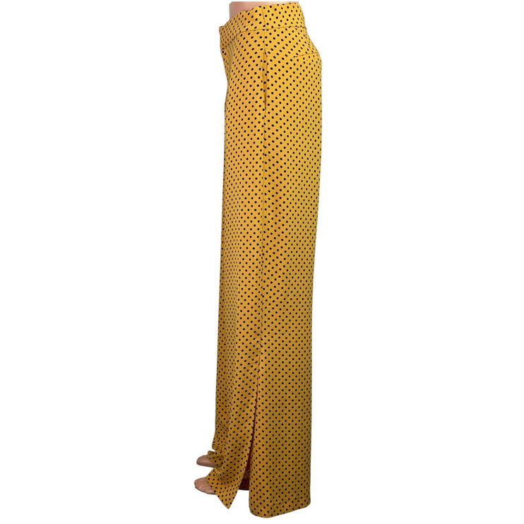 Zara TRF Womens Yellow Polka Dots High Waisted Wide Leg Trousers Dress Pants S