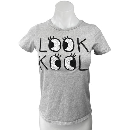 Jaspal Gray Look Kool Beaded Embroidered Short Sleeve T Shirt Tee Top Size XS