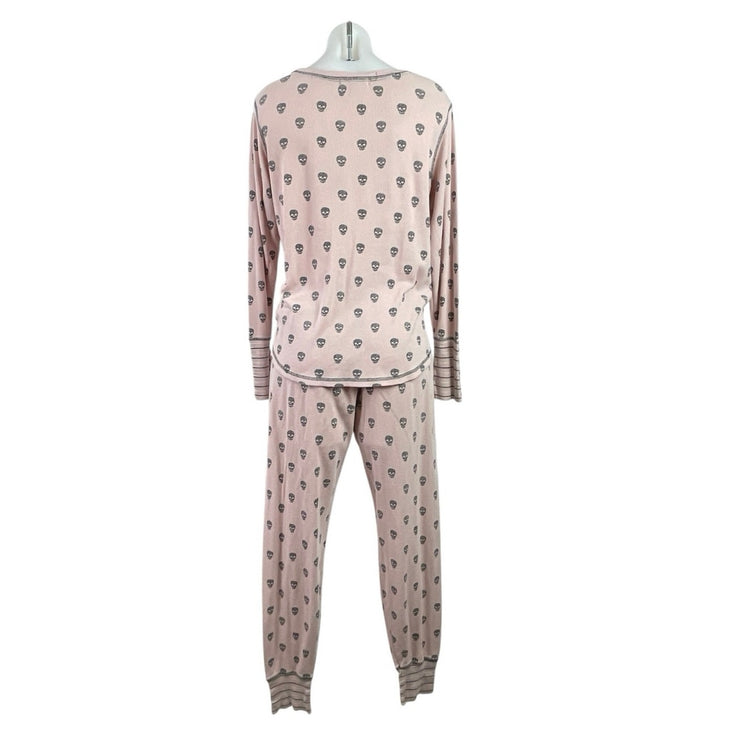 PJ Salvage Women's Pink Skull Knit Long Sleeve Sleepwear Pajamas Set Size S/M